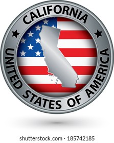 California state silver label with state map, vector illustration