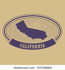 California State Stamp With Map Silhouette, CA State Label, Vector