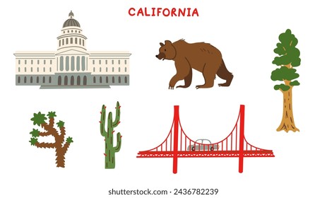 California State symbols. Vector illustrations set