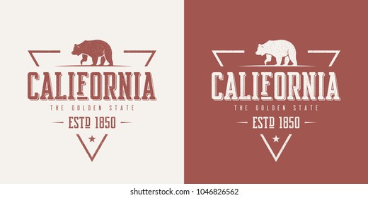 California state textured vintage vector t-shirt and apparel design, typography, print, logo, poster. Global swatches.