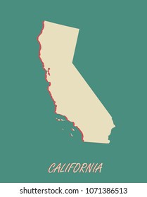 California state of US map vector outlines illustration in a three dimensional grunge background