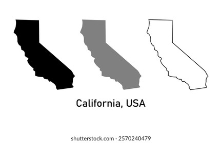 California state, USA map in outline style, black color, gray color	