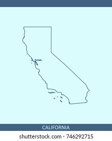  California State Of USA Map Vector Outline Illustration In Blue Background
