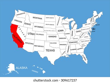 California State, USA, vector map isolated on United states map. Editable blank vector map of USA.
