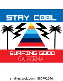 california stay cool,surfing good,t-shirt print poster vector illustration