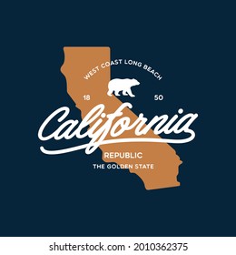 California stylish graphic t-shirt vector design, typography. Design for poster, print on the theme of summer. Vector illustration.