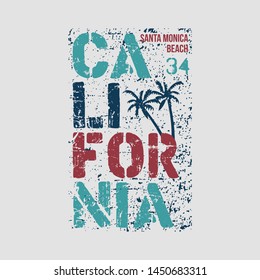 California stylish t-shirt and apparel trendy design with palm trees silhouettes, typography, print, vector illustration. Global swatches.