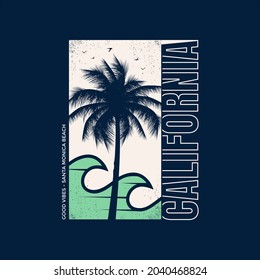 California  stylish t-shirt and apparel trendy design with palm trees silhouettes, typography, print, vector illustration. Global swatches.
