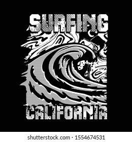 California suf typography
, T-Shirt-Grafiken, Vektorillustrationen