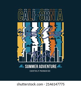 california, summer adventure, typography vector, beach theme illustration, good for print t shirt and other use 
