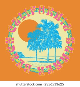 California Summer Beach Graphics: Palm Tree Scenes, Resort Typography, and Vector Prints for T-shirts and Posters