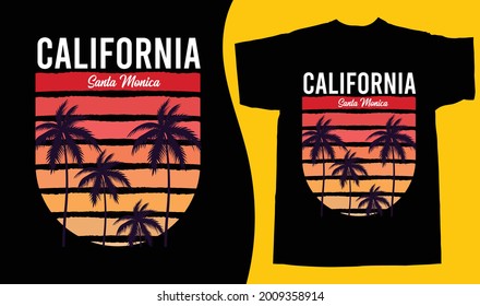 California Summer beach vintage printable t shirt design vector illustration with palm tree. global swaches
