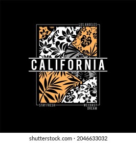 CALIFORNIA Summer Grafik T-Shirt Design, tropischer Druck, Vektorgrafik.