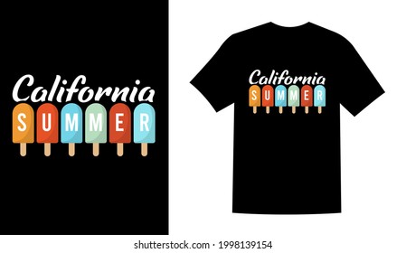 California summer with ice-cream retro vintage printable t shirt design vector illustration