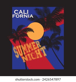 California Summer Night - Abstract fashion drawing and creative design for t-shirts, mugs, graphic tee, sweatshirt, cases, etc. Illustration in modern style for clothes.