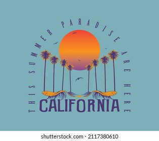 california summer paradise beach vector artwork for print