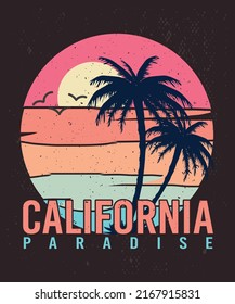 California Summer Paradise Palm Beach T-shirt Design