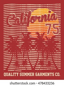 California summer paradise, palm graphic typography, t-shirt graphics, vectors
