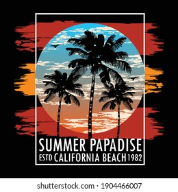 California Summer Paradise Stylish Nature Graphic T shirt Stock Vector Illustration Design