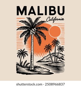 Verano de California, elegantes camisetas y diseños de ropa de moda con letras y diseños de Ilustración vectorial imprimibles