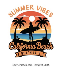 California summer, stylish t-shirts and trendy clothing designs with lettering, and printable, vector illustration designs