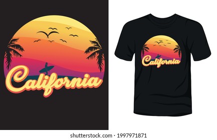 "California" summer sunset t-shirt design.