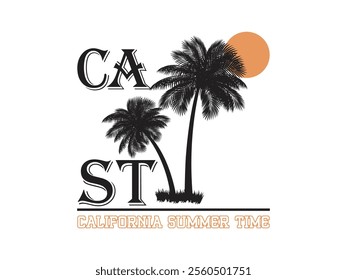 California summer time graphic t shirt with palm trees