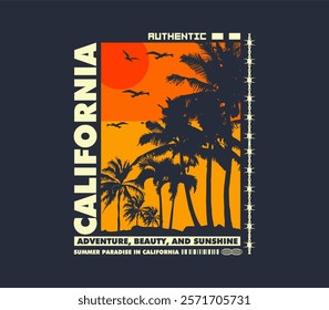 California summer vibes with palm tree silhouettes for T-shirt graphics, streetwear, posters, print designs, and more