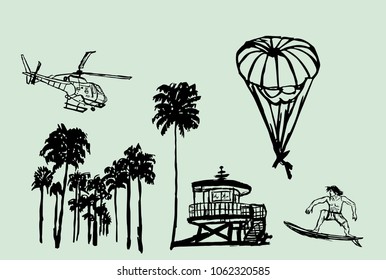California Summertime palm beach surfer graphic design vector art
