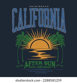 California Sunset Strand, Retro College verschiedene Typografie California Slogan-Druck, Vektorgrafik, für T-Shirt-Grafik.