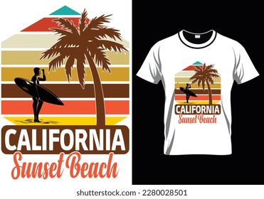 California Sunset Beach Summer Day T-Shirt Design