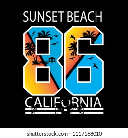 california sunset beach typography for t shirt and other use ,vector illustration art