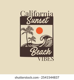 California Sunset Beach vibes Retro summer poster design