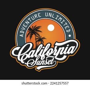 California sunset graphic t shirt design , badge logo, print design, typography design