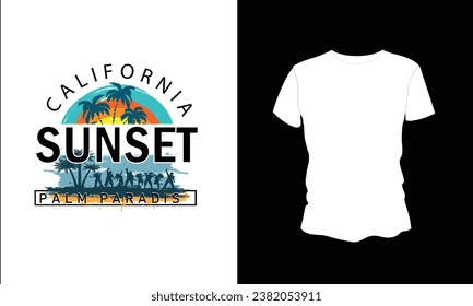 California Sunset Palm Paradise illustration t-shirt design.  