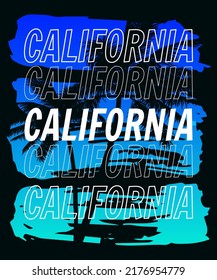 California sunset print t-shirt design. Poster retro grunge palm tree silhouettes