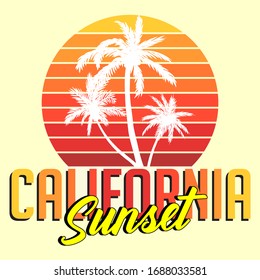 CALIFORNIA SUNSET, SLOGAN PRINT VECTOR