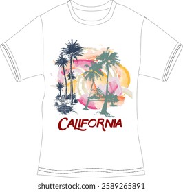 California Sunset Tropical T-Shirt Design