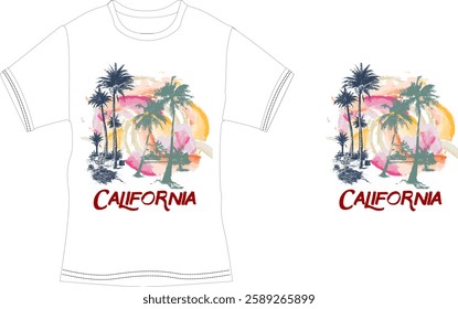 California Sunset Tropical T-Shirt Design