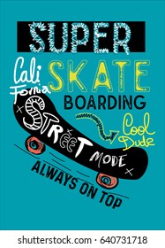 california super skateboarding cool dude,t-shirt print poster vector illustration