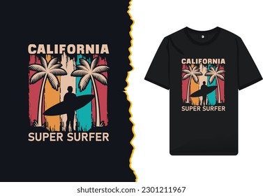 California super surfer t-shirt design template.  High-quality vector design for Print on a shirt, mug, greeting card, and poster.