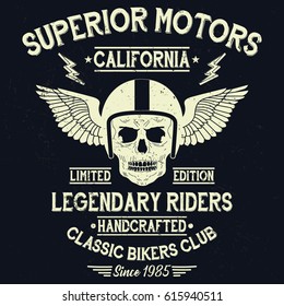 California superior motor, legendary riders, handcrafted typography, t-shirt graphics, vectors