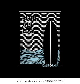 California surf All Day typography, tee shirt graphics, vectors