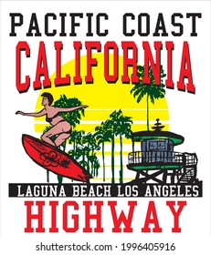 California Surf Beach graphic design vector art