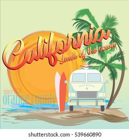California surf beach illustration for print