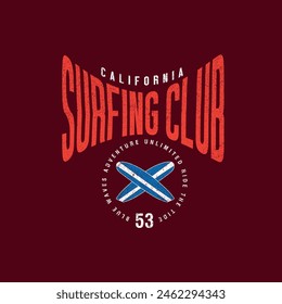 California surf club typography summer surf board t shirt design