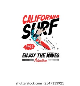 California Surf Enjoy the waves typography summer comic graphic poster