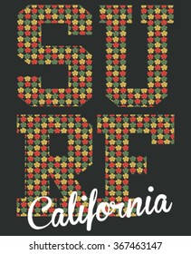 California Surf Flower vector print and varsity. For t-shirt or other uses in vector.T shirt graphic
