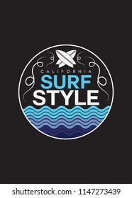 california surf icon badge colorful waves apparel