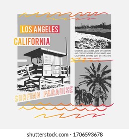 California Surf  Illustration, Tee Shirt Graphics, Vectors, Los Angeles Typography